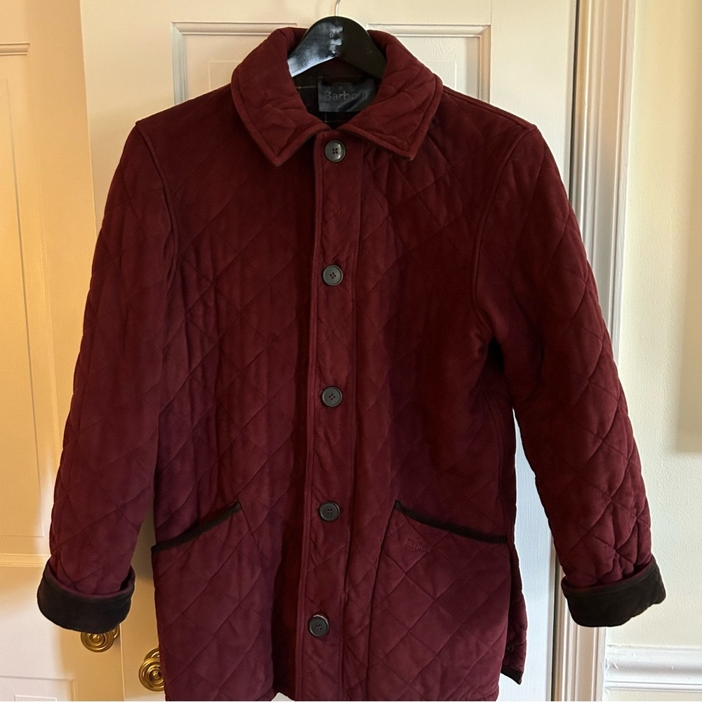Vintage Barbour Quilted Classic Work Jacket Size Small Burgundy Coat Lining